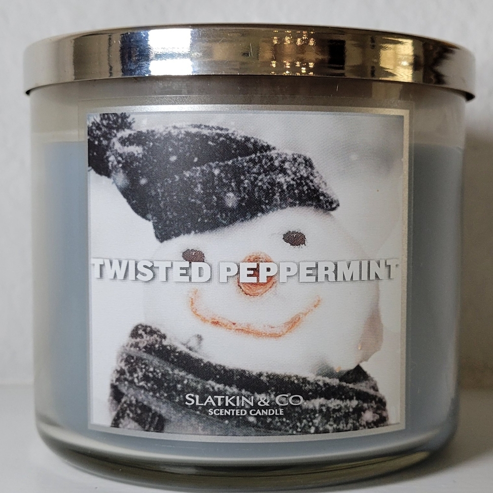 Bath & Body Works Twisted Peppermint Candle - Silver and White